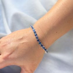 Kyanite Tennis Bracelet 925 Sterling Silver Handmade Blue Stone 7.2”