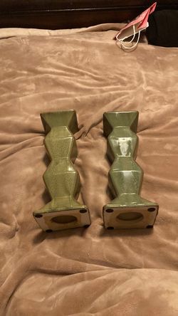 Green Ceramic Candlestick Holders Set of 2