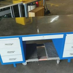 BRUSH METAL TOP VINTAGE TANKER DESK -FREE