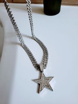 Fashion Hip Hop Retro Rhinestone Star Pendant Necklace Unisex 19.7-Inch Chain