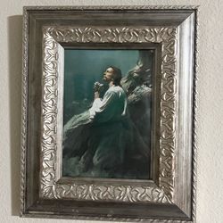 VTG Jesus Praying In The Garden Of Gethsemane Print Ornate Arched 11”x9”