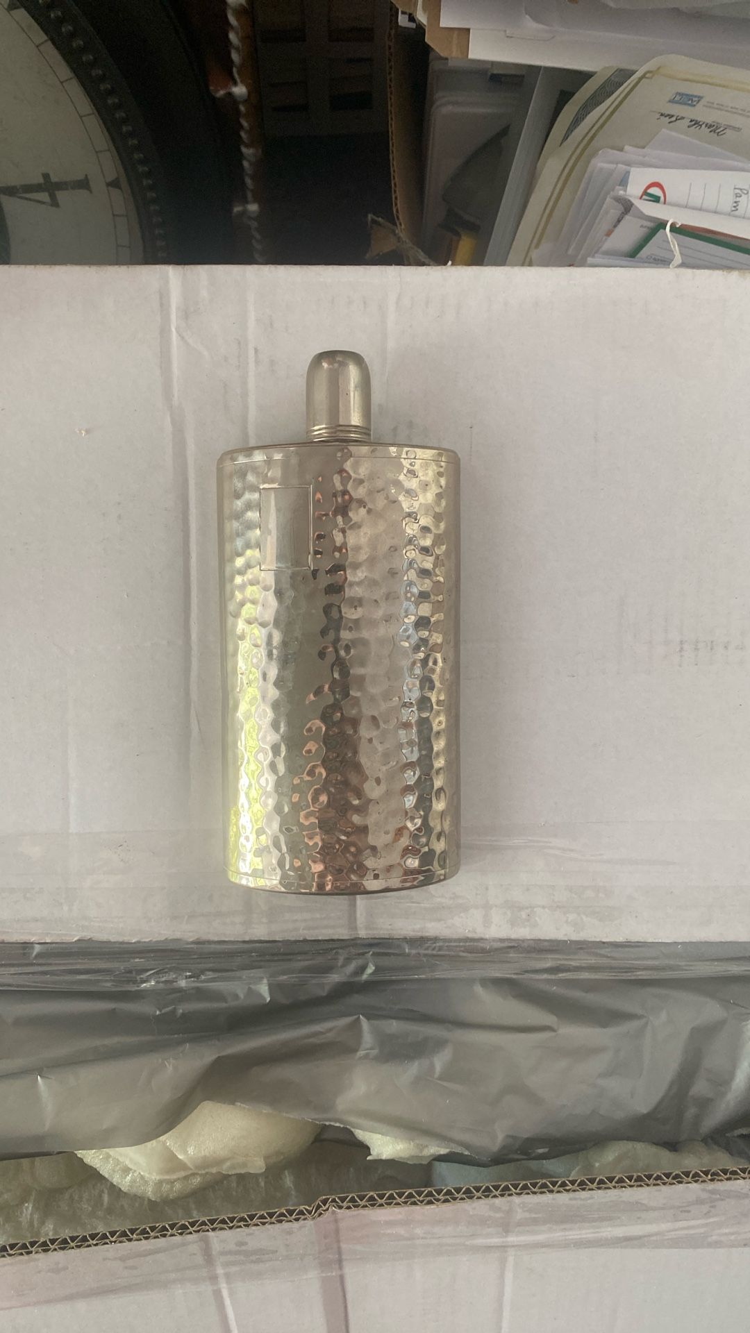 Vintage AHS Tin-Lined Hammered Metal Flask