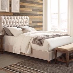 Brand New Beige Fabric Tufted Bed