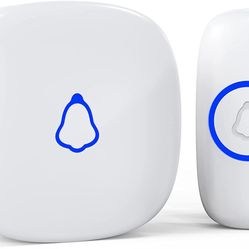 Wireless Doorbell, Mini Door Bell Long Range 1000ft 58 Chimes 5 Volume Levels, 1 Waterproof Button 1 Plug in Receiver, White Doorbell with Led Blue li