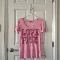 ✨ PINK Victoria Secret Love Pink T Shirt Size Ladies L 🩷