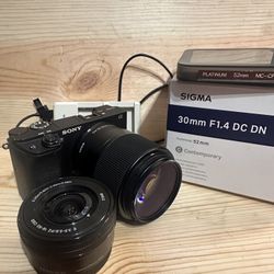 Sony A6300 4K Camera With 16-50 And 30mm Sigma Lens 