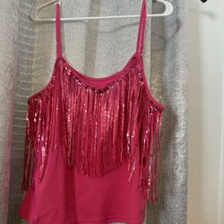 Barbie  Pink Fringe Sequence Blouse 3x Juniors 