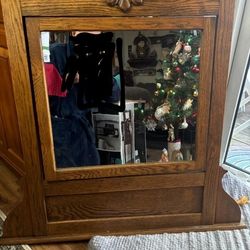 Antique Oak Wood Vanity Mirror 