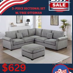 3pcs sectional with ottoman $50 dollar down with
