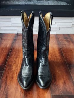 Tony Lama Vintage Black Leather Western Cowboy Boots Men's US 7.5 EE Pointed Toe