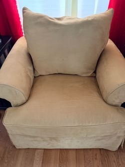 Plush Tan Microfiber Sofa & Matching Oversized Armchair