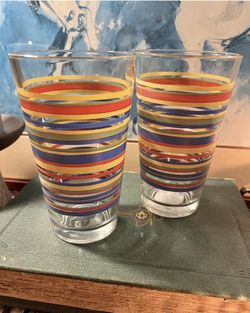 2  Retro 70”s VINTAGE LIBBEY FIESTA MAMBO STRIPED TUMBLERS. IN MINT CONDITION