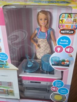 New, Sealed! BARBIE Ultimate Kitchen Playset w/ Doll & 20+ Accessories, Lights, Sounds, Dough
