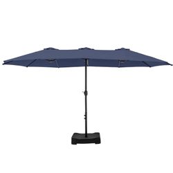 Umbrella Patio Outdoor with Base 15ft Rectangle Table Double Market Umbrellas Clearance Large Heavy Duty Included Stand for Deck Outside Pool Picnic I