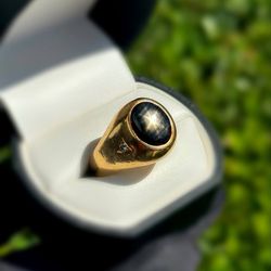 Jewelry 14k solid yellow gold natural diamonds black star sapphire 3.62CTW ring size 11.75