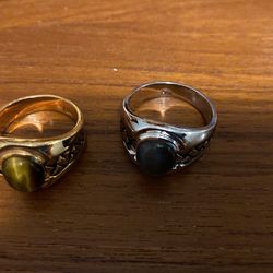 Ring Sizes 11 Probably Men’s Tigers Eye And Unknown Metal Grey Cat Eye