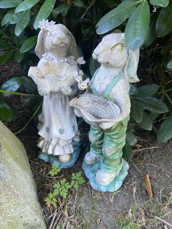 LOW PRICE MOVING- 2 BUNNY GARDEN STATUES