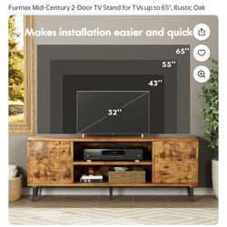 Furmax Mid Century 2 Door Tv Stand Rustic Oaks