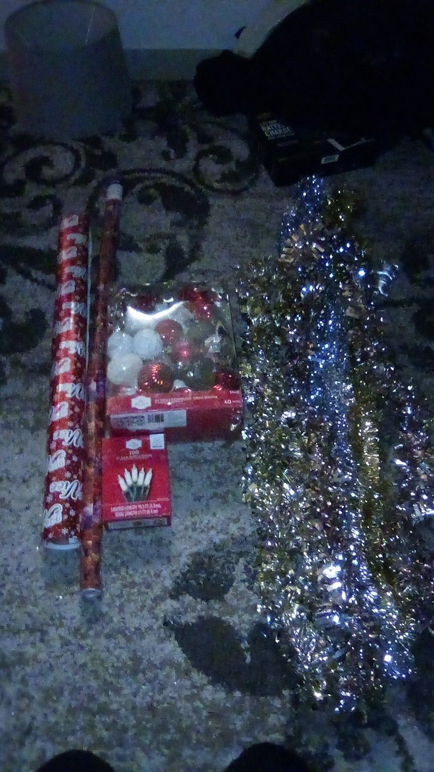 Christmas Ornaments And Decorations Along With Wrapping Paper 