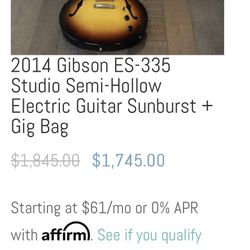 2014 Gibson ES335 Studio Semi Hollow With Case