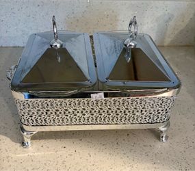 Silver Double Serving Dish with Lids