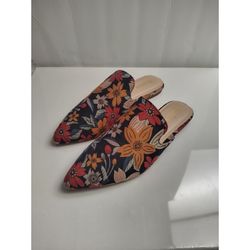 TILOCOW Womens Floral Pointed Toe Mules Slip On Flats Multi Color Size 8
