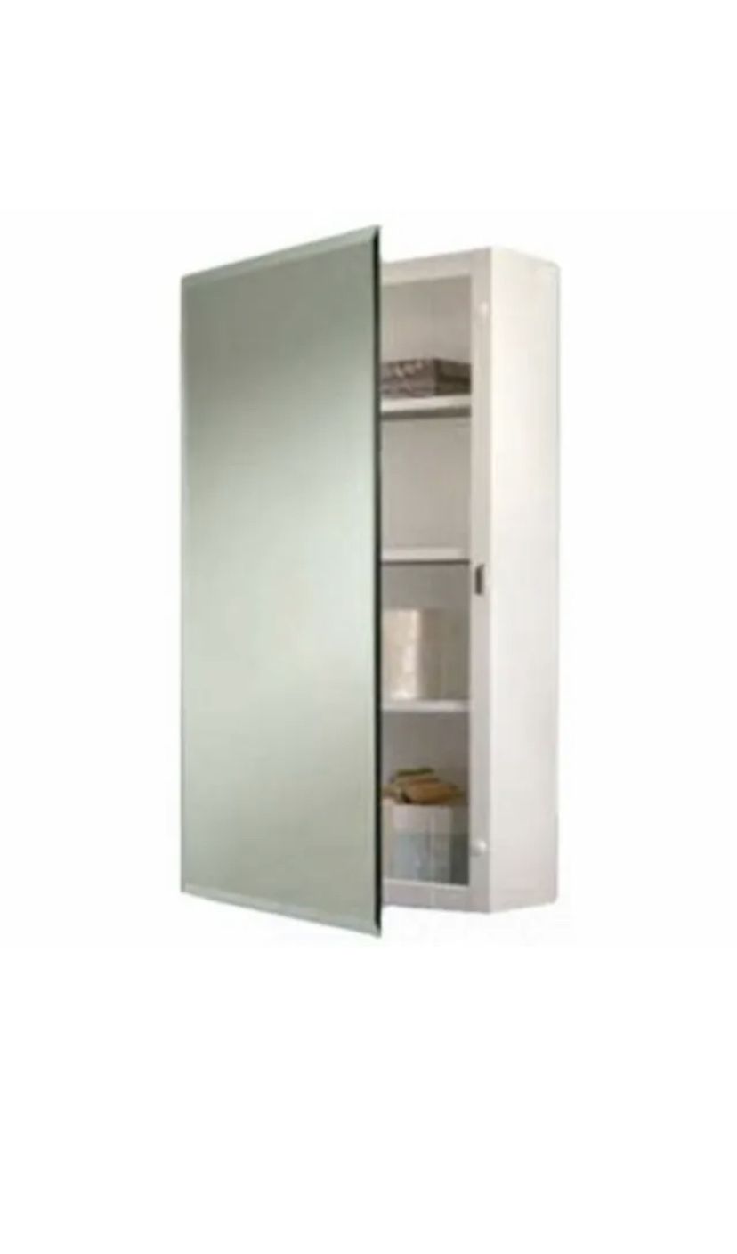 Vintage Broan Styleline Recess Mount 1 Door Medicine Cabinet w/ Basic White Finish, Polished Stainless Steel Frame, Steel Construction w/ Adj