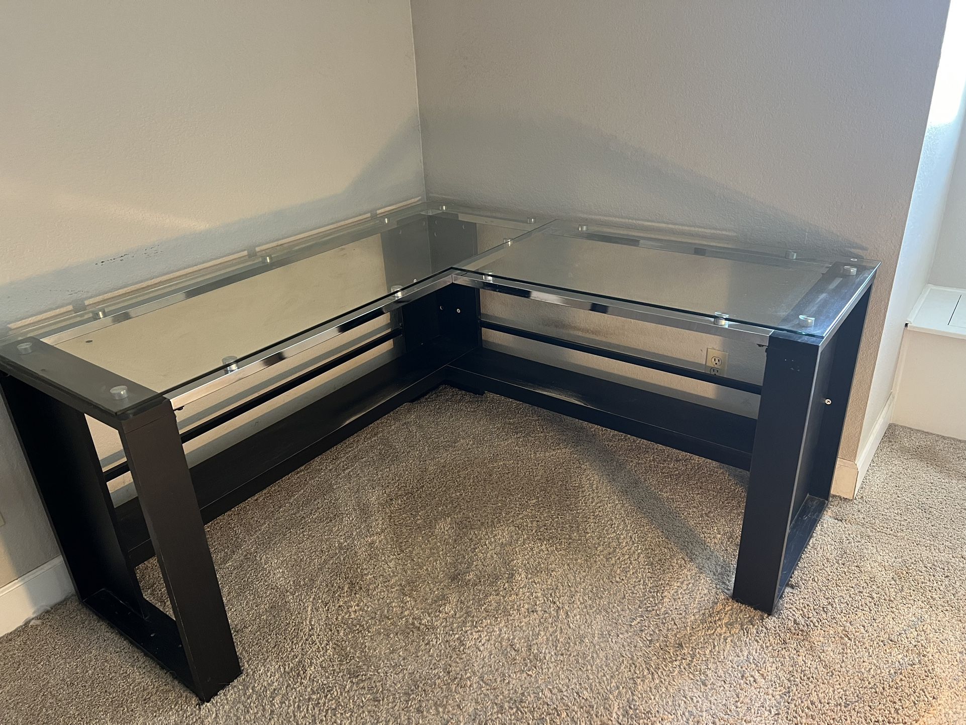L Shaped Glass Top Desk 