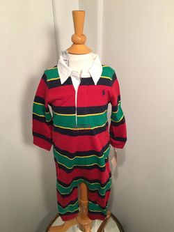 Ralph Lauren L/S Rugby Striped Onesie - NEW