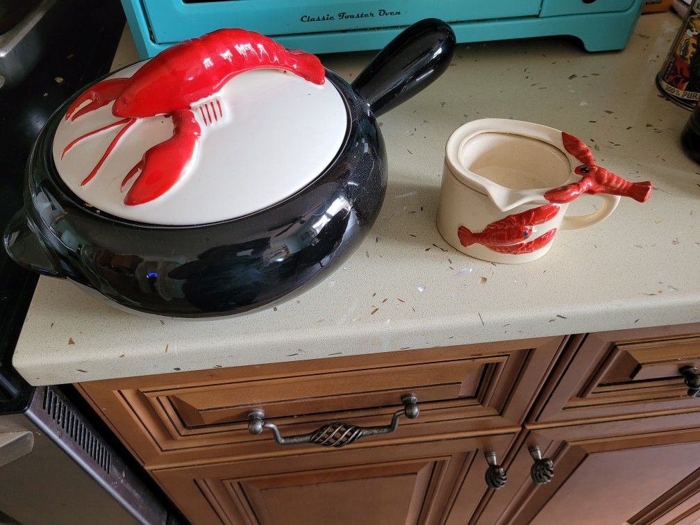 Antique Lobster Pot And Melted Butter Holder