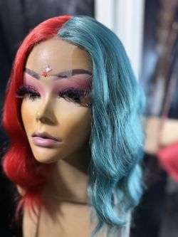 Half red half green shoulderlenght wig middle part lace🌺✨❤️