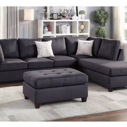 Ebony Sectional Sofa With Ottoman 