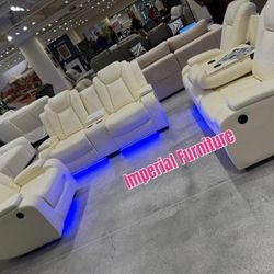 3pc Sofa Set With Power Recliners And LED Light 
