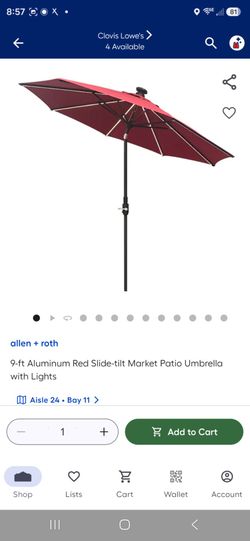 9ft Aluminum Red Slide-tilt Market Patio Umbrella with Lights