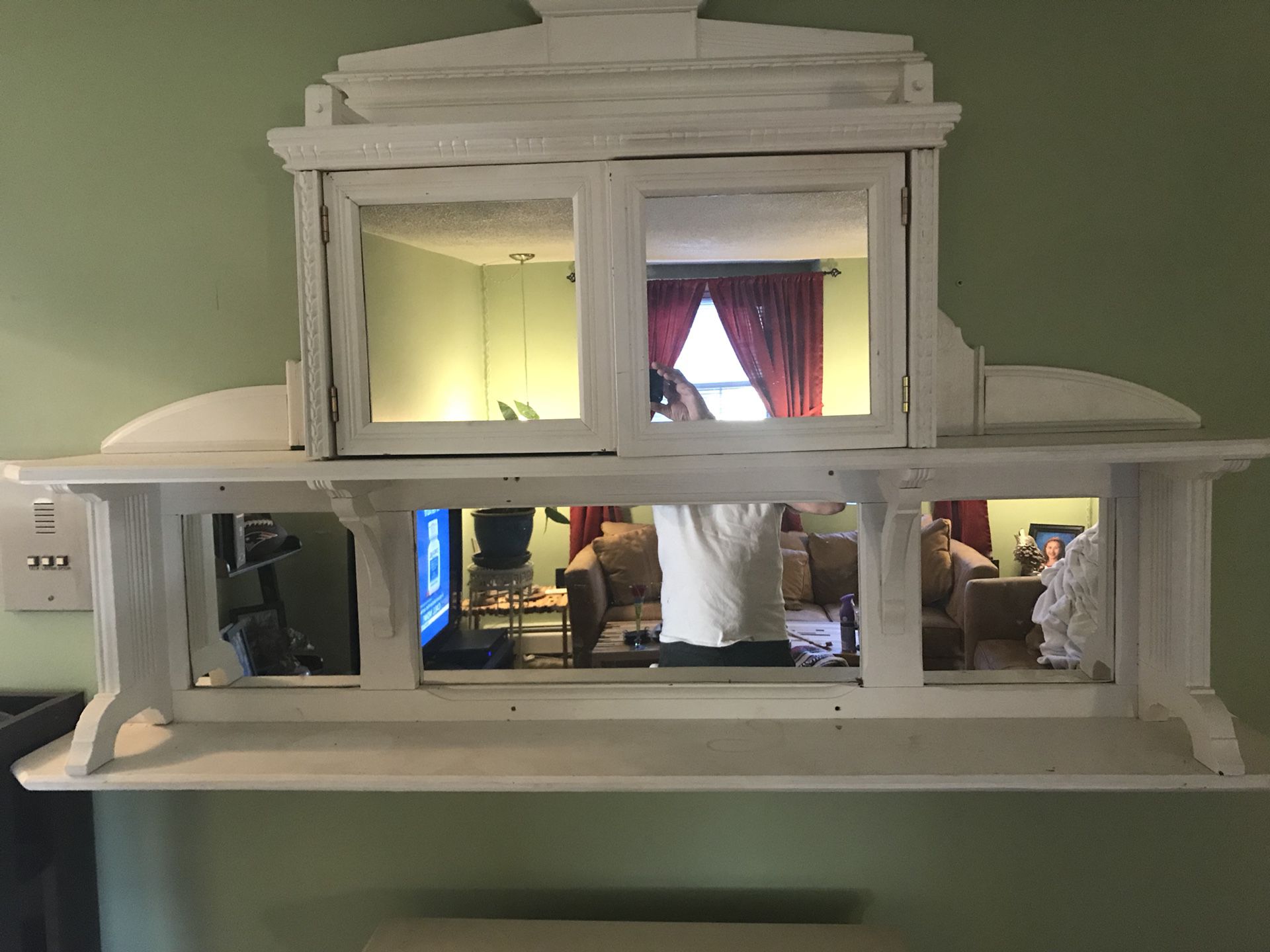 Refinished fireplace mantle/ mirrored cabinet shelf