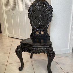Antique Asian Chinese Japanese Chinoiserie Hand Carved Chair.  Price Reduced.  Great Buy!