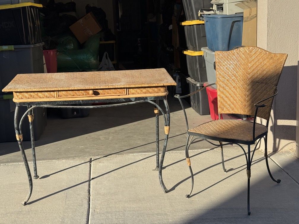Wicker Desk And Chair