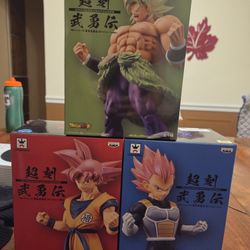 Dragon Ball Super Figure Set – SSG Goku, SSG Vegeta & SSR Broly (New)
