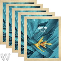 5 Pack 8X10 Brushed Gold Picture Frames with HD Real Glass, Tabletop & Wall Decor-Hanging Hardware