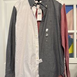 Tommy Hilfiger Men's Color Block Button Down Shirt Size M