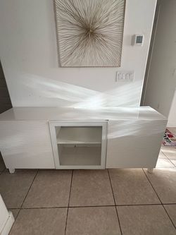 White Low Sideboard Cabinet with Glass Door