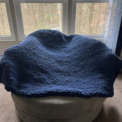 Navy Hand Knit Blanket