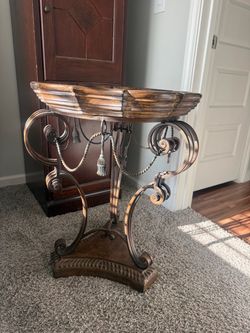 Ornate Wrought Iron and Wood Accent Table