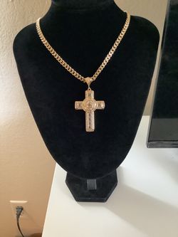 14K Gold Plated 24 Inch Zircon Encrusted Cross Necklace