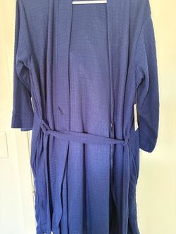 Blue Waffle Knit Belted Robe