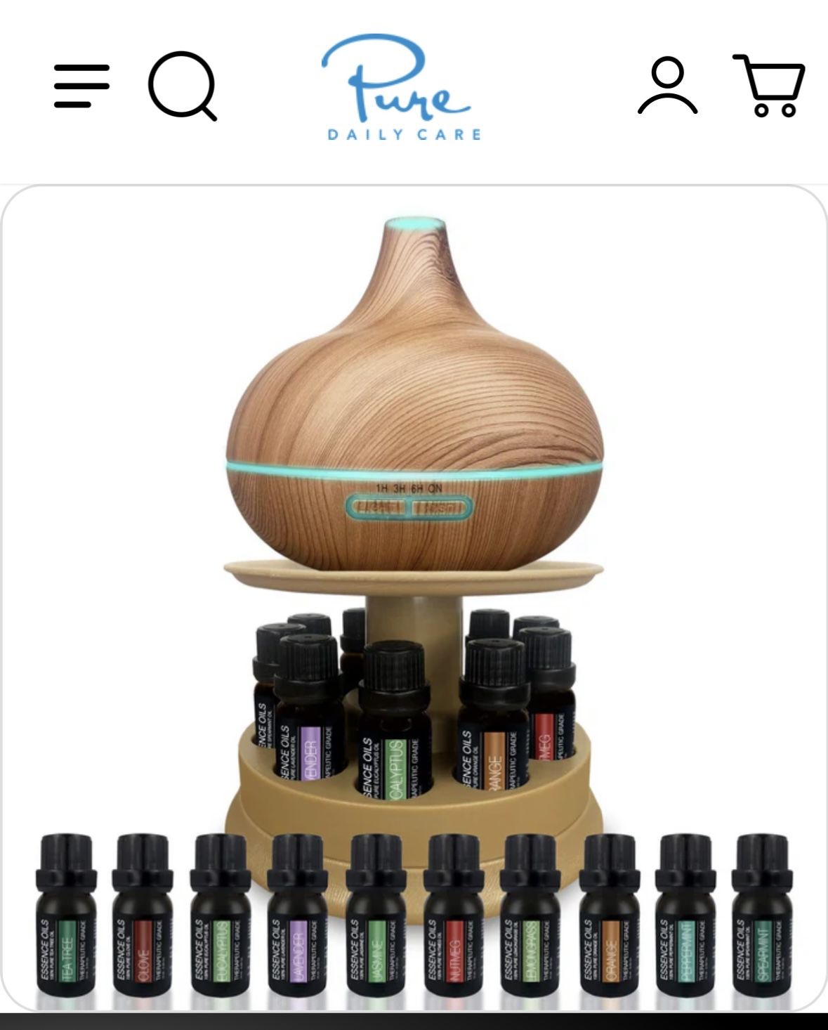 ULTIMATE AROMATHERAPY DIFFUSER & 10PC ESSENTIAL OIL SET WITH STAND - LIGHT WOOD