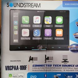 Soundstream VRCPAA-106F 10.6" 2-DIN DVD Receiver with Bluetooth, Apple CarPlay, Android Auto, and Floating Touch Screen 4V RCA Outputs