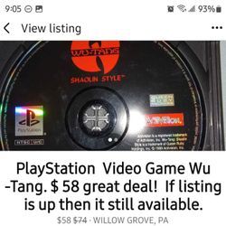 Video Game  Wu- Tang. In Great Condition DISC ONLY!  $58