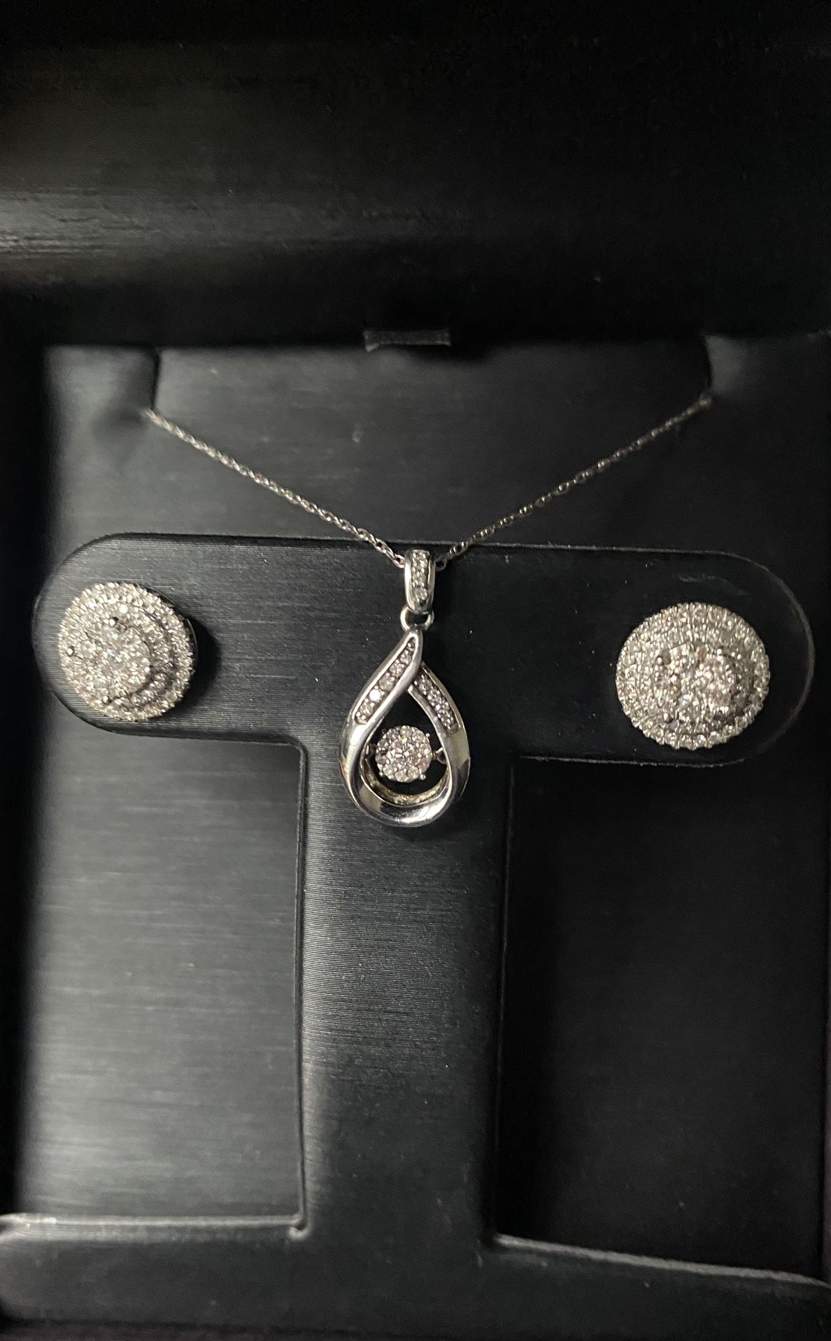 10k White Gold Diamond Earrings and Necklace