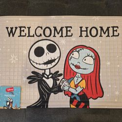 Disney The Nightmare Before Christmas themed doormat featuring Jack Skellington and Sally